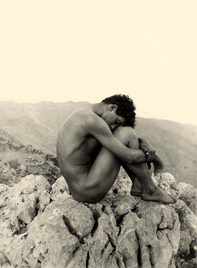 Study of a male nude on a rock, Taormina, Sicily by Baron Wilhelm von Gloeden
